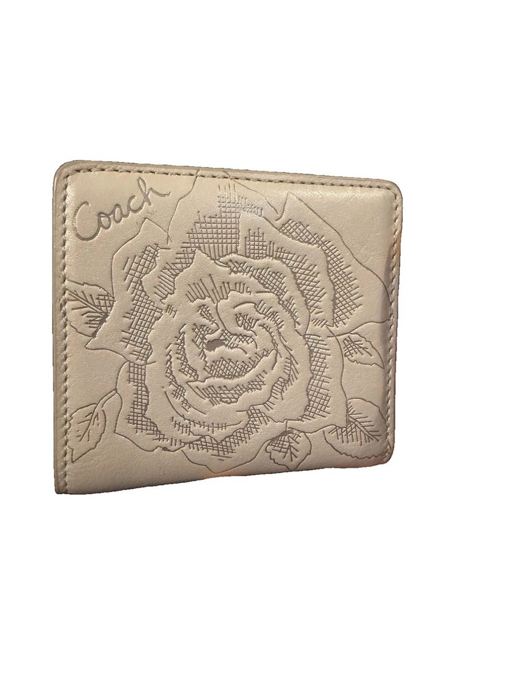 Coach Embossed Rose Bifold Compact Wallet in Beige